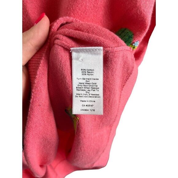 Talbots Novelty Beaded Turtle Sweater Women’s Petite Medium Coral Pink Preppy - Picture 7 of 7